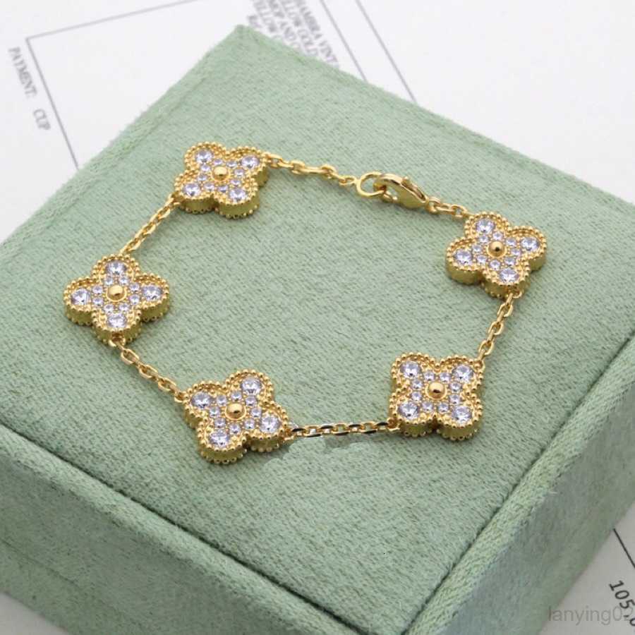 

Luxury designer jewelry four-leaf clover chain bracelet gold agate flower chain jewelry lucky lady girl holiday party gift.KP83