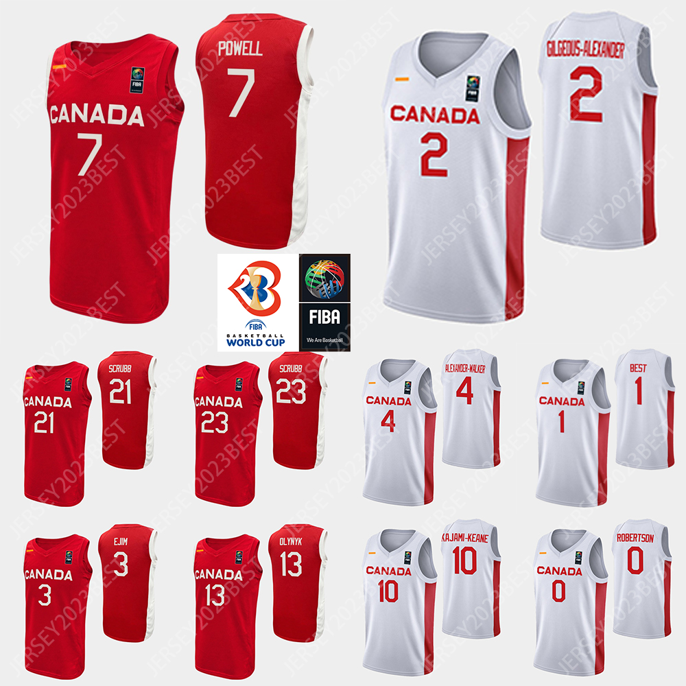 

2023 FIBA Basketball Jersey Canada Team Printed 21 Thomas Scrubb 4 Alexander-Walker 7 Kyle Alexander 23 Phil Scrubb 13 Kelly Olynyk 17 Dwight Powell Red White, Beige