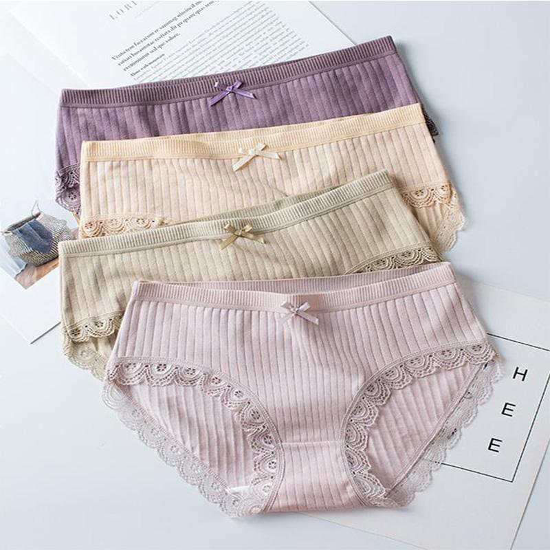 

Women's Panties Pure Cotton Briefs Color Girls' Underwear Mid-waist For Women Sexy Lace Edge Large Size