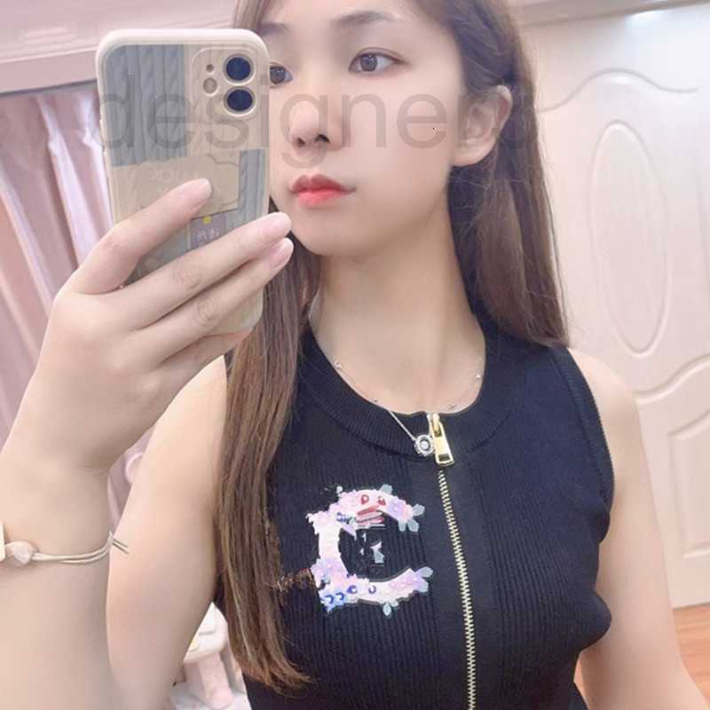 

Women's Tanks & Camis designer 23 Spring/Summer New chic Style U-Neck Contrast Letter Pattern Jacquard Slim Fit Sexy Zipper Knitted Back YBBE, White6