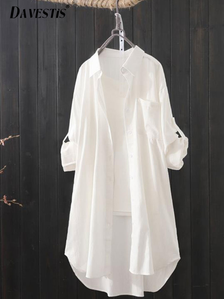 

Women s Blouses Shirts White Women 2023 Spring Summer Korean Fashion Simple Solid Color Long Lady Loose Breathable Midi and Blouse 230410, Yellow