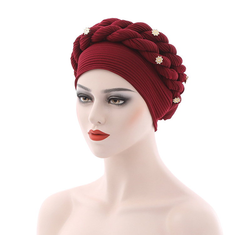 

Women Headwear Braid Hat Disorderly Linen Pressed Wrinkle Twist Braid Muslim Hat, Aspic