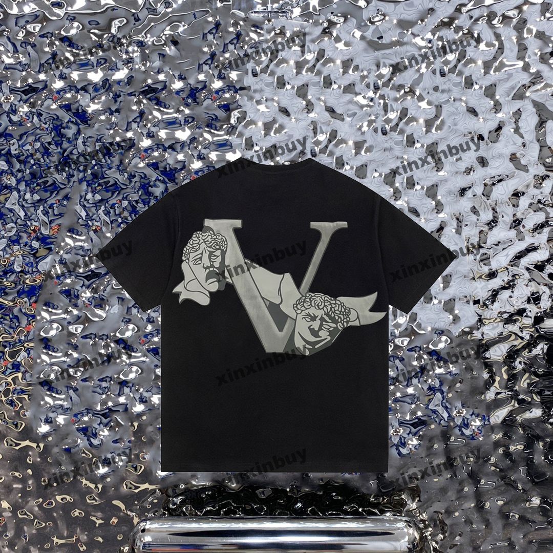 

xinxinbuy Men designer Tee t shirt 23ss Paris Face pattern printing short sleeve cotton women Black blue gray green XS-L