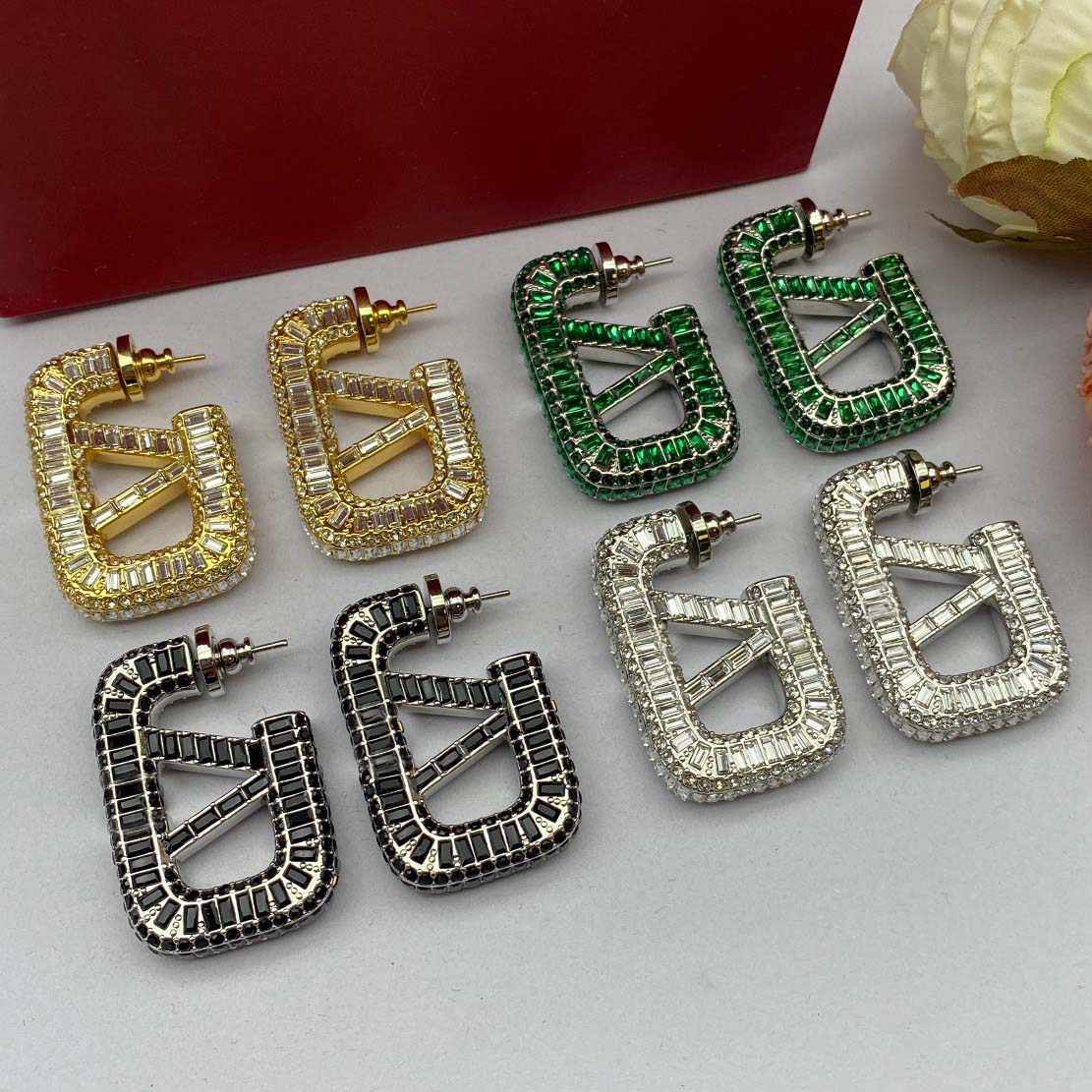 High-end classic designer earrings, the highest quality large edition fashion women's earrings, green stone/white stone/Black stone/gold, 4-image-920016173