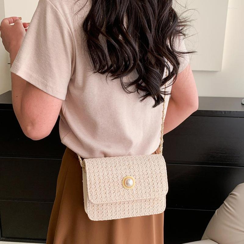 

Evening Bags Women Square Shoulder Bag Girl High-quality Large Straw Satchel PU Pearl/daisy Decor Fashion For Summer Beach Vacation