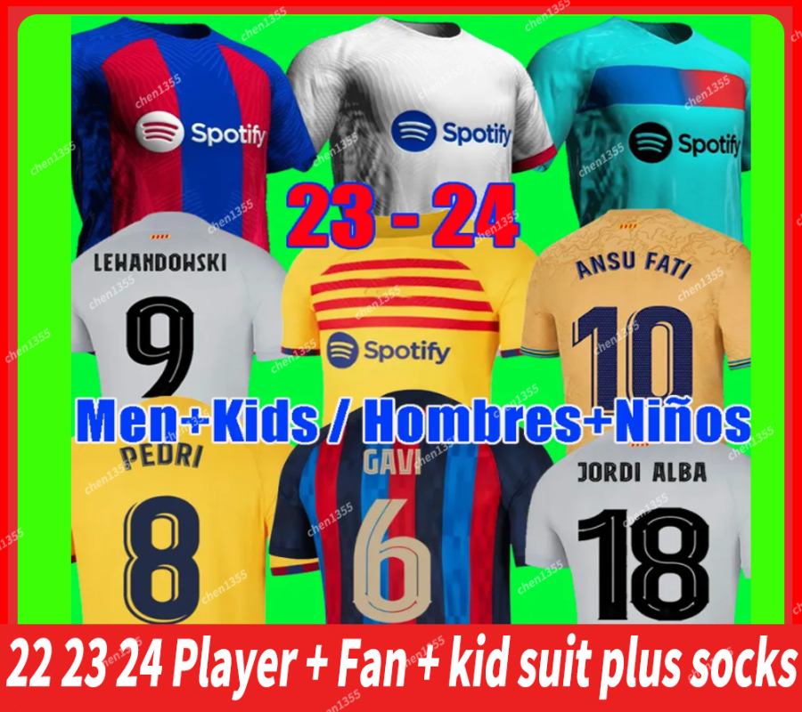 

22 23 24 GAVI LEWANDOWSKI FC Barcelonas soccer jersey ADAMA PEDRI camiseta de futbol FERRAN 2022 2023 2024 ANSU FATI MEMPHIS fans player DEST football shirt men kit kid, League away player