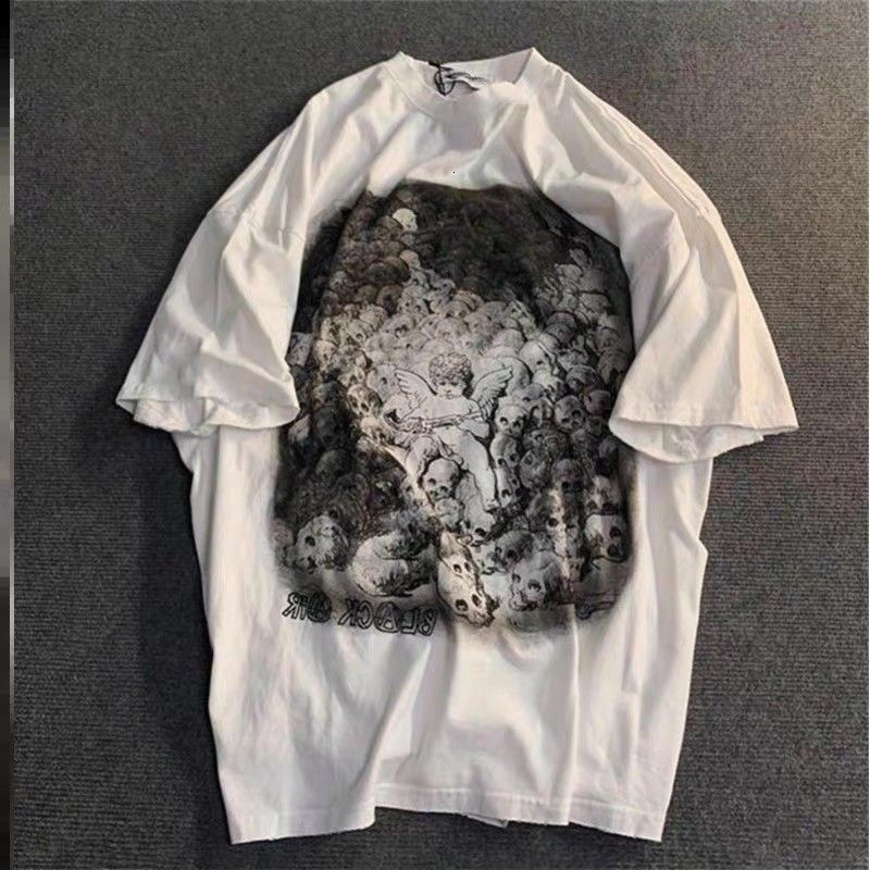 

Men' T-Shirts American style loose personality skull oversized shirt summer trend men and women Harajuku retro printed 230410, Black
