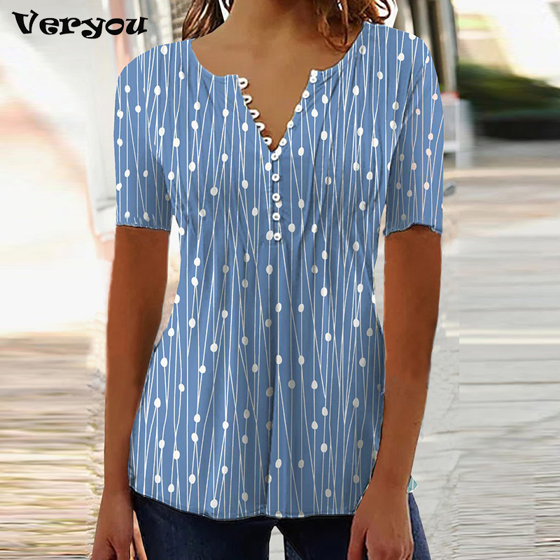 

Women's T-Shirt Women's Summer Short Sleeve T-shirt Elegant Geometric V Neck Casual Polka Dot Top Print Pullover Tee Shirt Female Clothing 230410, 11