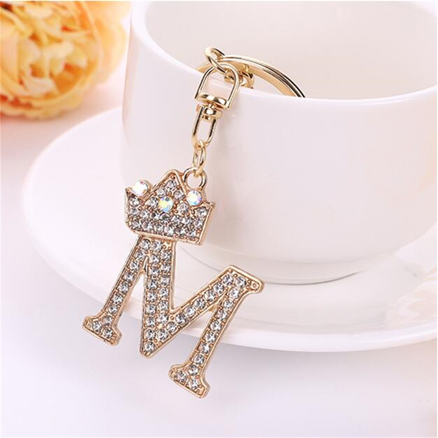 

European and American Fashion New Key Rings Zinc Alloy Women's Flash Diamond Letter Decoration Keychain Elegant Temperament Handbag Backpack Pendant AE659