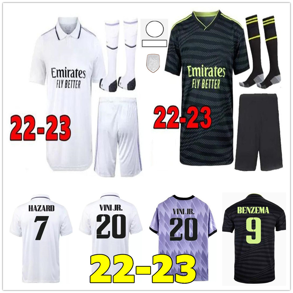 

22 23 BENZEMA Soccer Jerseys 3rd reAL mADRIds 2022 2023 finals champions 14 kit RODRGO camiseta VINI JR CAMAVINGA TCHOUAMENI football shirt kids, Away