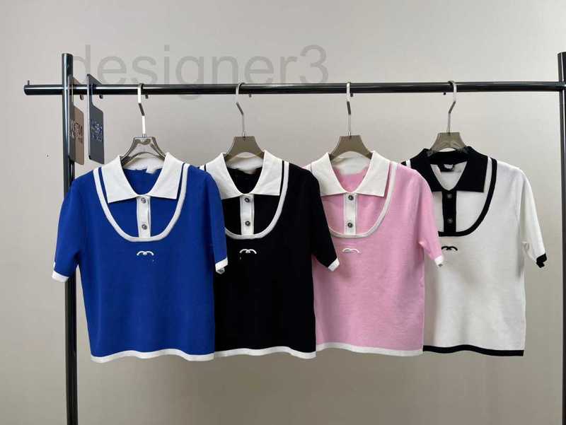 

Women' Knits & Tees designer Polo Neck Knitted Short Sleeves chic 2023ss Spring/Summer Age Reducing Versatile Four Colors Available D856, Blue