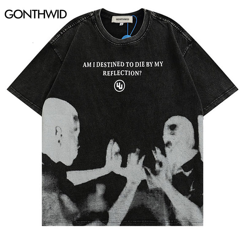 

Men's TShirts Mens Punk T Shirt Streetwear Hip Hop Vintage Retro Graphic Print Gothic TShirt Harajuku Casual Cotton Short Sleeve Tshirt 230410, Black