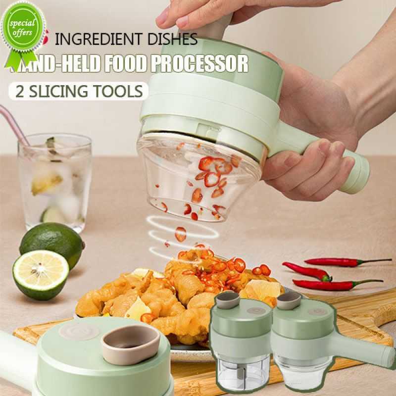 

New handheld electric vegetable slicer 4-in-1 multifunctional garlic press garlic automatic meat cutting tool