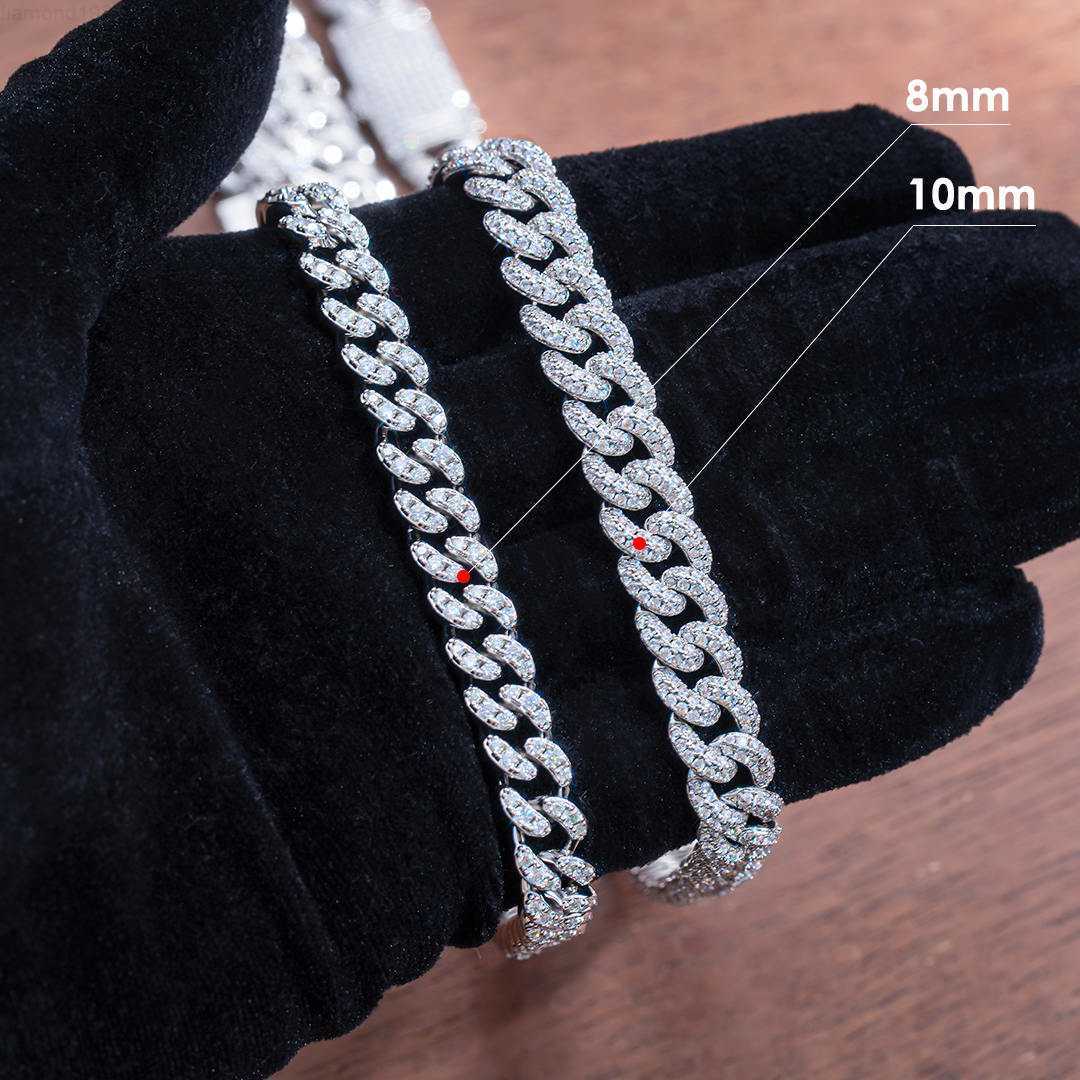 Hip Hop Jewelry 10mm Width Moissanite Cuban Chain 925 Sterling Silver Gold Plated Iced Cuban Link Chain Necklace-image-857659613