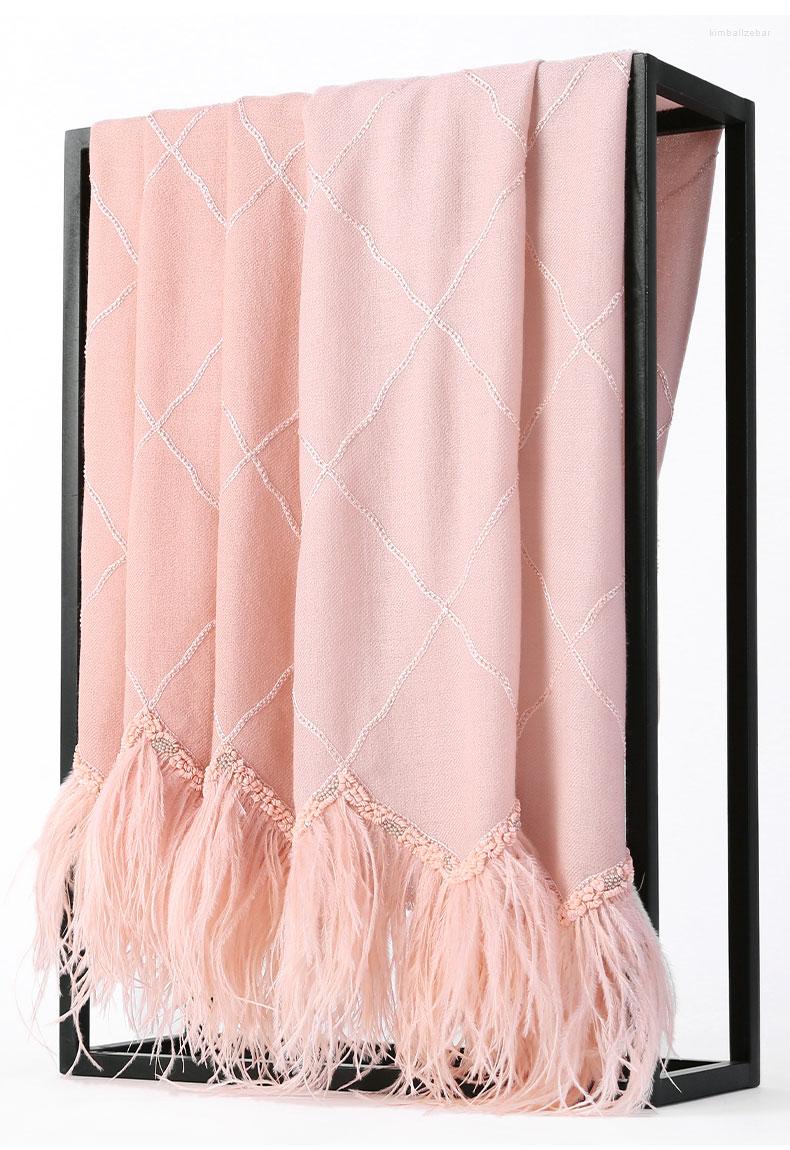 

Scarves Women Pure Cashmere Scarf And Shawls Wonter Warm Feather Hand Embroidered Banquet Dress Shawl