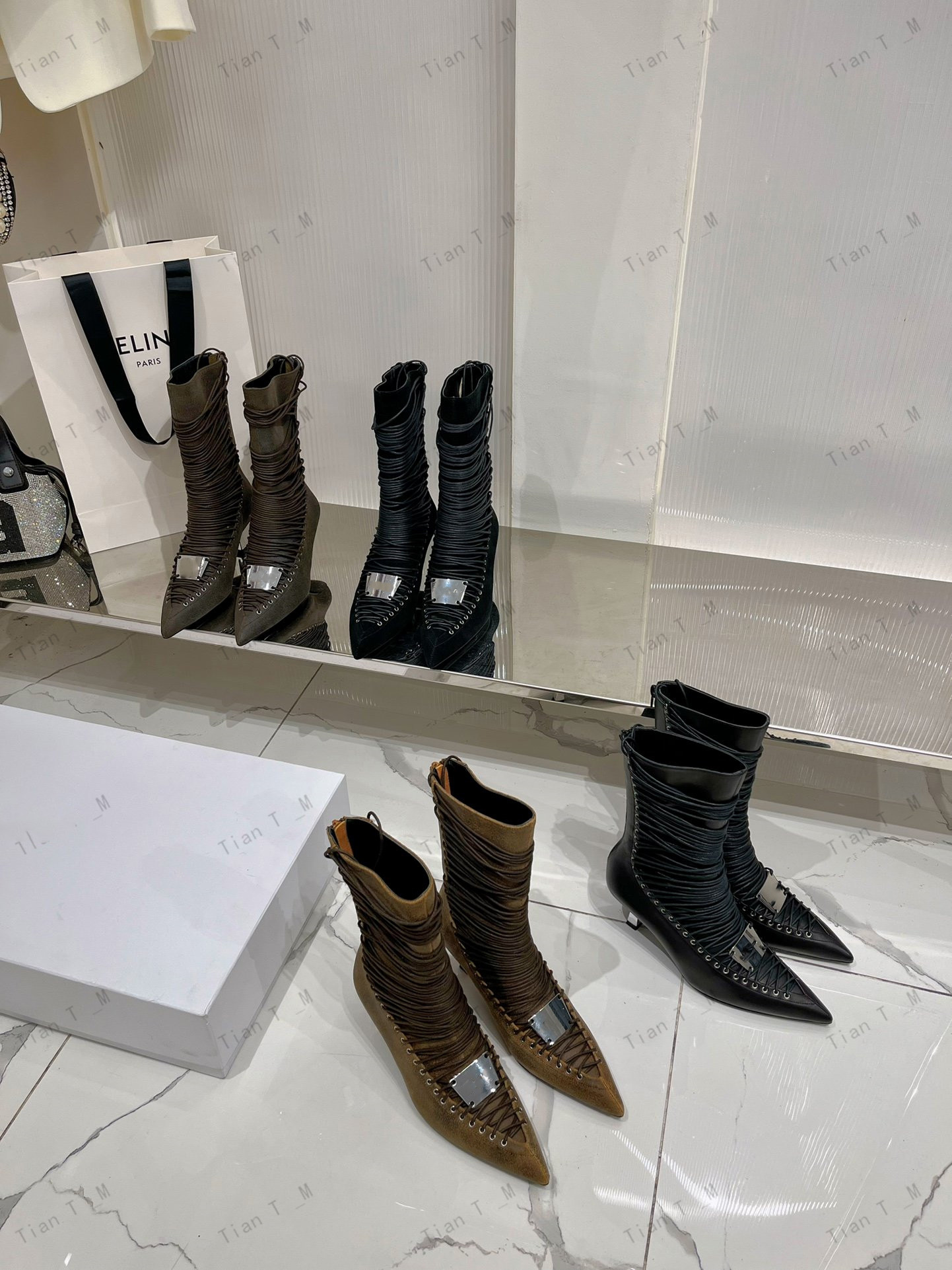TOP Quality Anastazja Ankle Boot Black bovine leather high heel boots Lacing along entire length Metallised height heel Fully lined leather Zip f-image-910075890