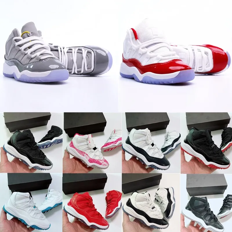

Jumpman 11s boys basketball 11 shoe kids shoes Children black mid high sneaker Chicago designer Scotts military grey trainers baby kid youth