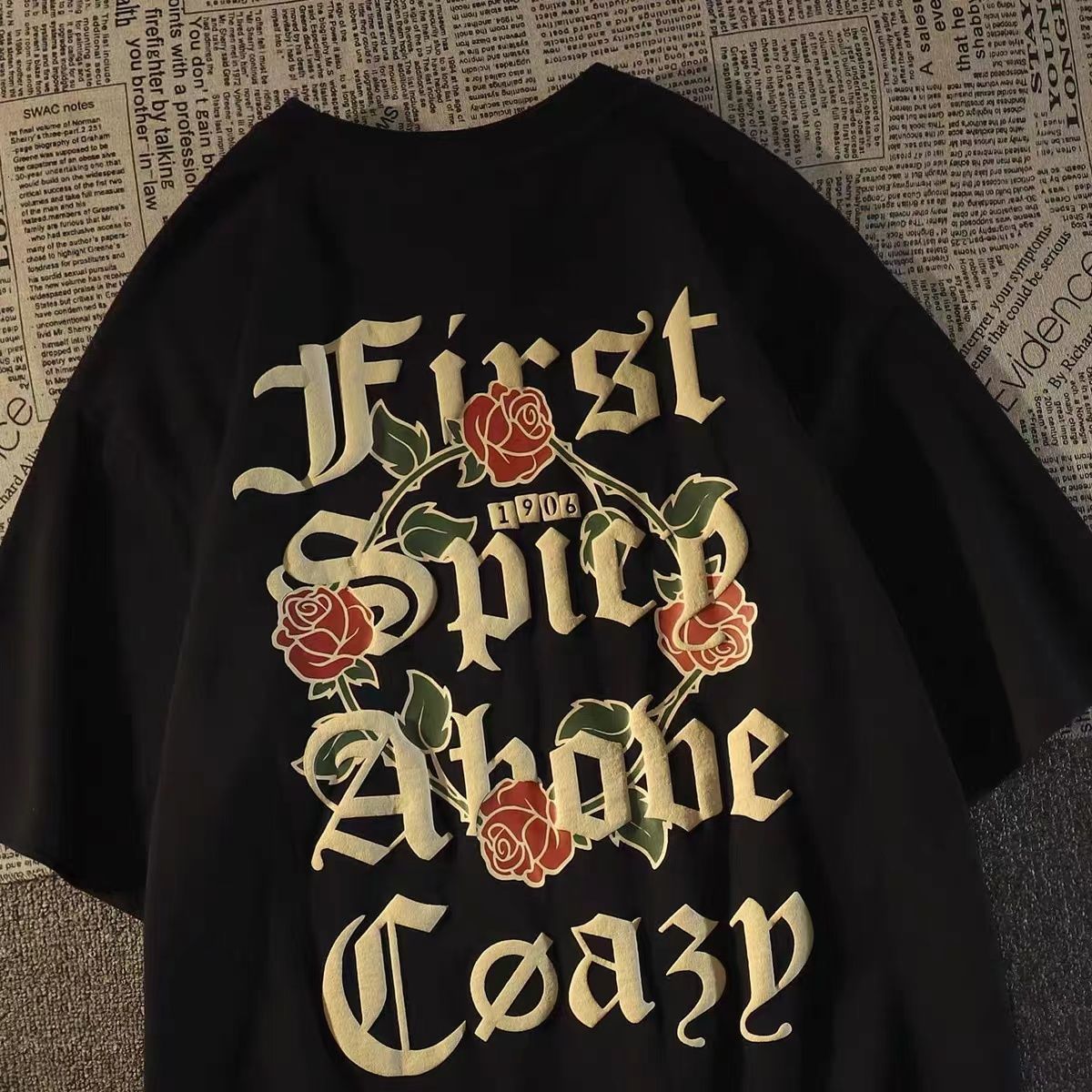 

Mens TShirts Cotton American Vintage Rose Short Sleeve Tshirt Summer Loose Top Harajuku Style Half Couple Y2K 230410, Black
