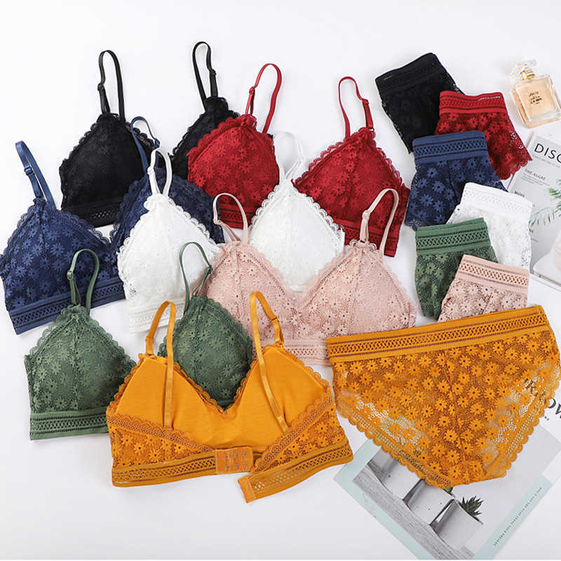 

Bras Sets Women Lace Bra Sets Seamless Underwear Backless Vest Sexy Panties Padded Female Intimates Bralette Lingerie Ultrathin Briefs AA230410, Style 1 yellow bra