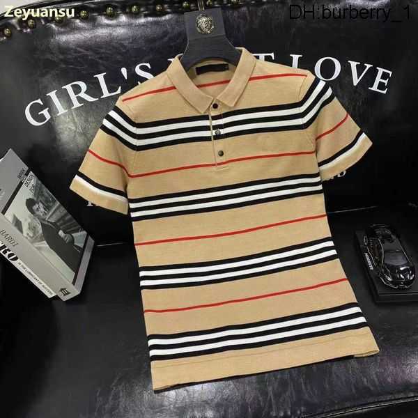 

Designer Tee Men's T-shirts Designer Shirt Burbrerys Autumn Lapel Short Sleeve Sweater Stripe Color Fashion Brand Large Size Sweater Tee Size xl 1krkn, Gray