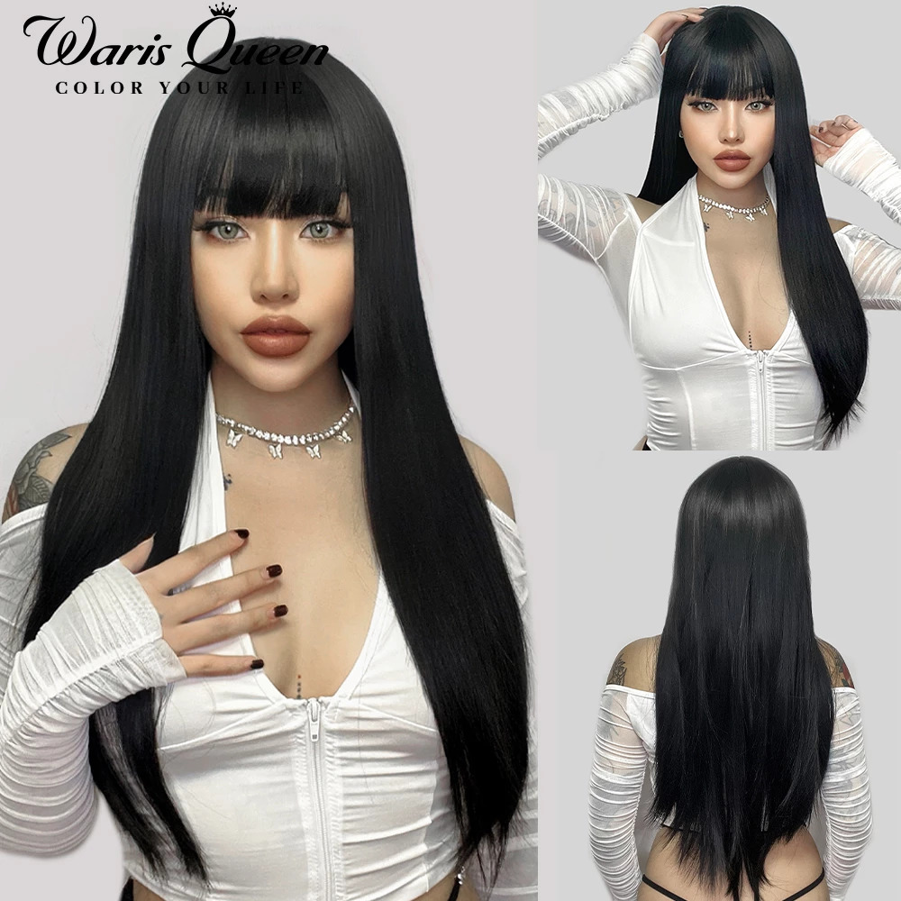 

Synthetic Wigs Long Straight Black Wig For Woman With Bangs 26 Inch Blonde Pink Red Cosplay Lolita Heat Resistant Natural Hair 230410, Tb2020032-1