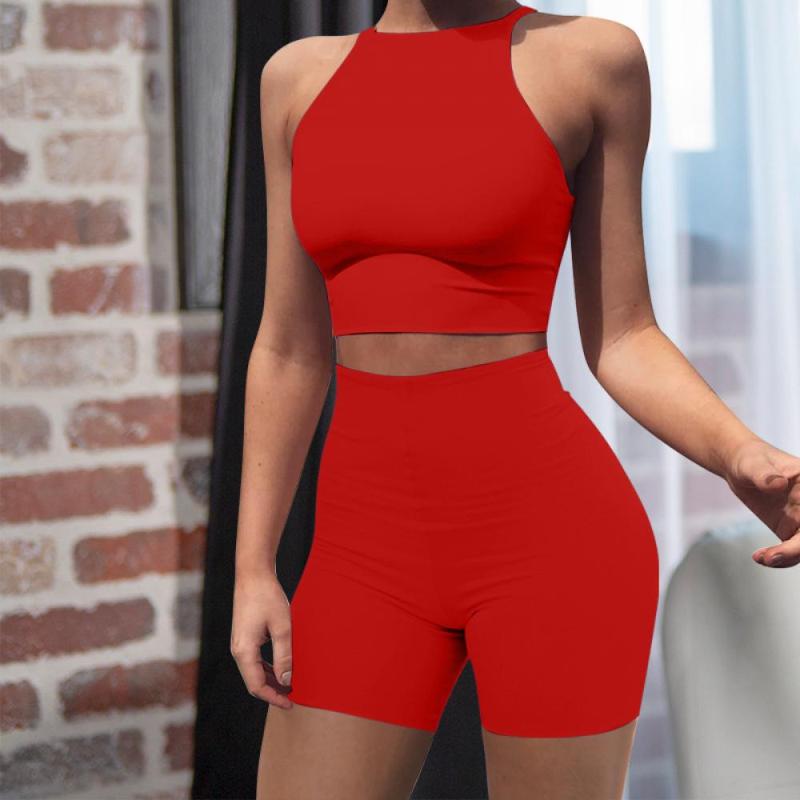 

Women's Tracksuits 2023 5-Color European And American Round Neck Sleeveless Suit Nightclub Slim Two-Piece Vest Short Skirt, Rose red