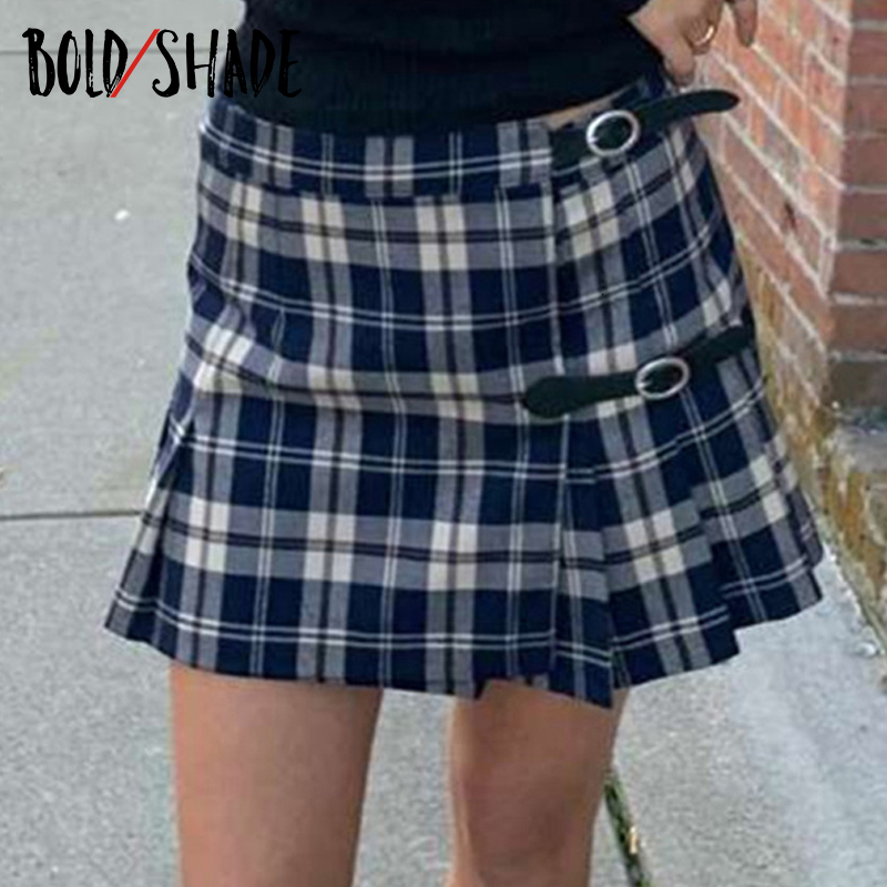 

Skirts Bold Shade Vintage Streetwear 90s Style Y2K Pleated High Waist Mini Skirt Women Preppy Indie Skorts Autumn 220410, Blue