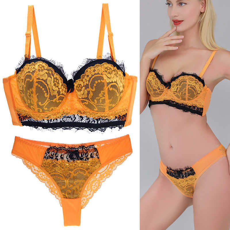 

Bras Sets DaiNaFang New Sexy Floral Bow Women Bras Set Push Up Underwear Yellow Red Pink Blue Beige ABCDE Cup Plus Size Lace Lingerie AA230410