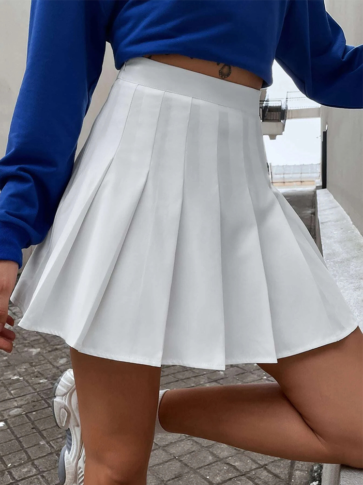 

Skirts High Waist Solid Pleated Mini Womens Summer Spring Korean Prep Style Fashion Cute Aline Tight Y2K 230410, Black