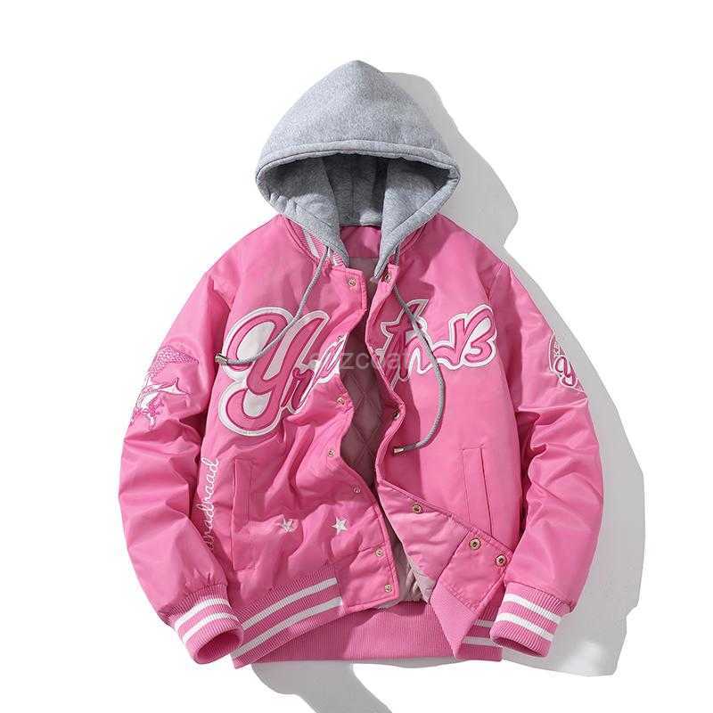 

Jacket Winter Baseball Letter Embroidery Women Men Vintage Jacket Fashion Hip Hop Varsity Coat Hooded College Couple Clothes ILNO, Black thin hat