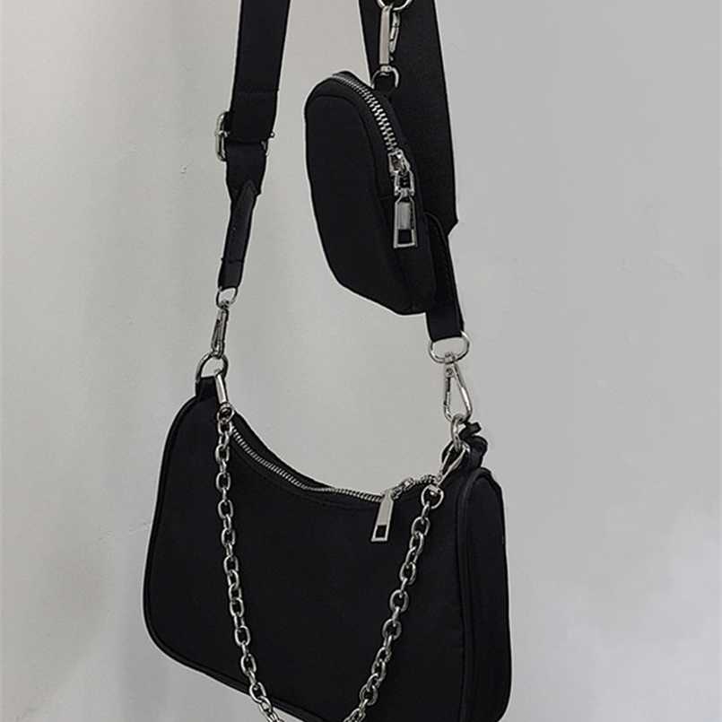 

Designer bag 2023 internet celebrity Yang same nylon three in one bag hobo underarm bag chain strap crossbody portable bag for women factory outlet, Black