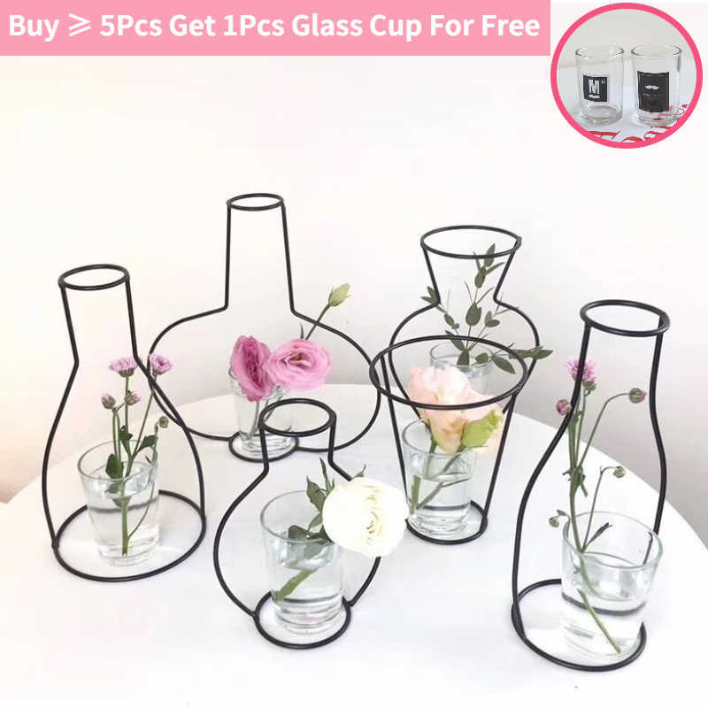 Vases Vintage Iron Line Table Flower Vases Home Decoration Metal Plant Holder Flower Vase Aesthetic Room Bedroom Decor Flower jarrones P230411-image-857802690