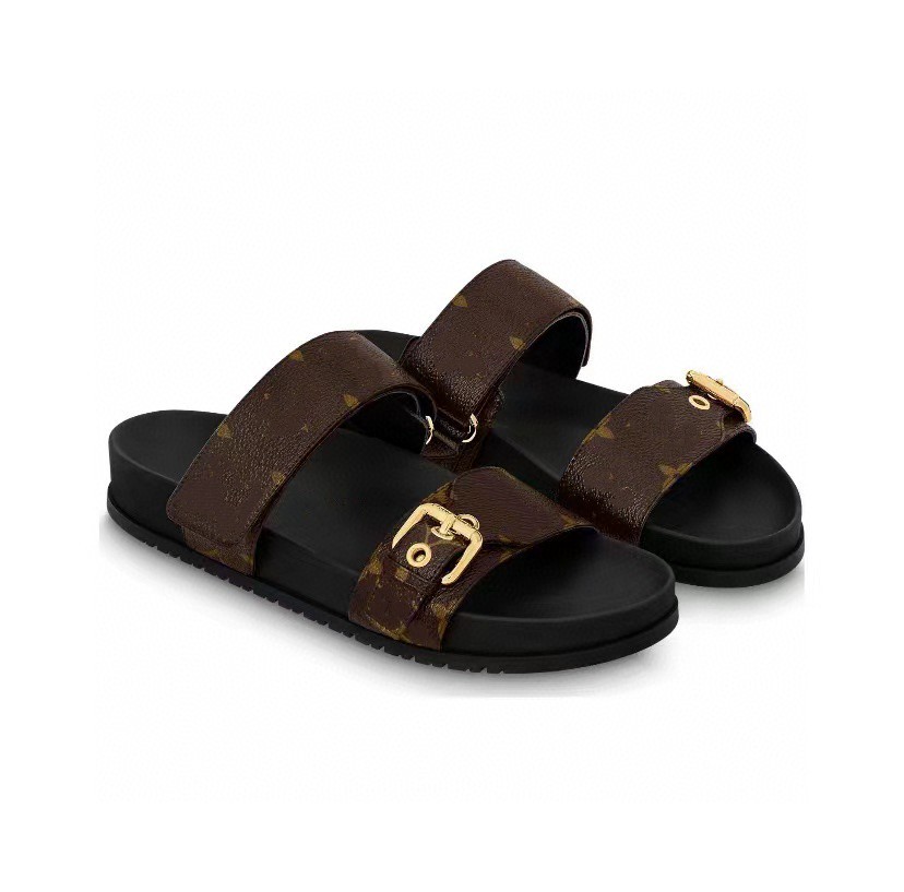 

Fashion sandal slipper women men sandal luxury designer lady gentlemen colorful canvas letter anatomic leather slide style model, Brown