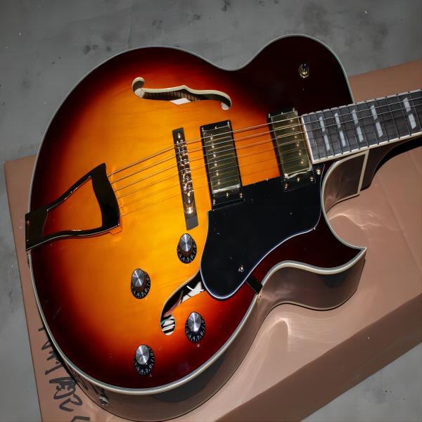 

best factory Custom Shop 50th Anniversary 335 Vintage Sunburst CS Semi Hollow Body Jazz Electric Guitar Black Pickguard Double F Holes
