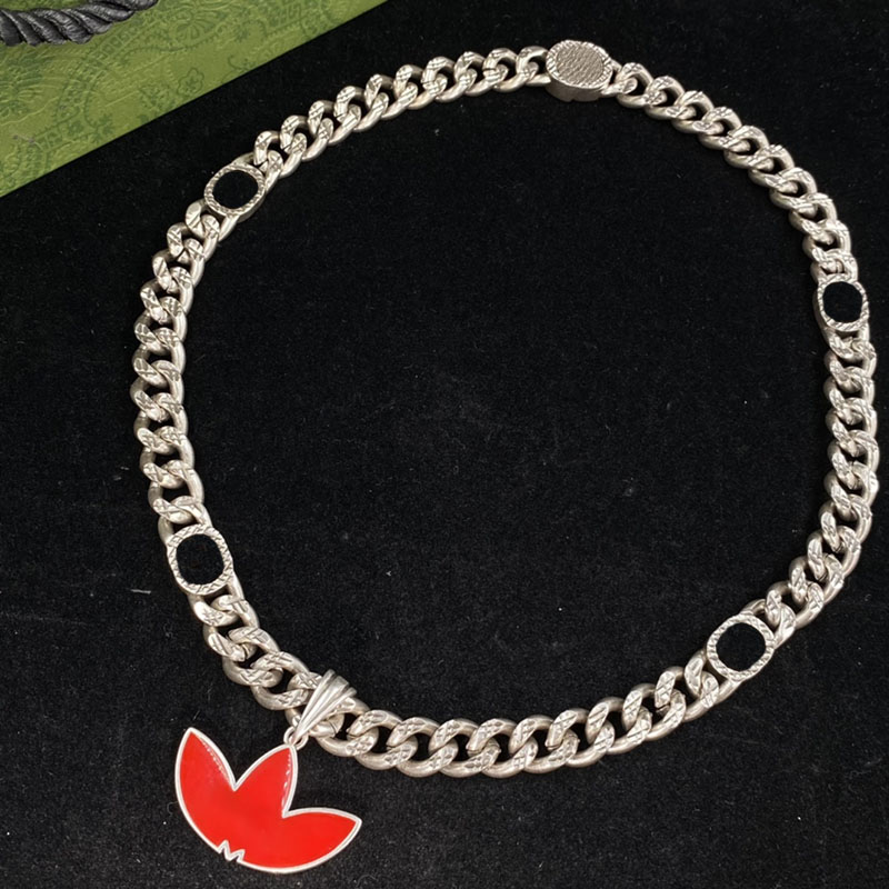 

Men Thick Necklace Silver Cuban Necklace Simple Letter Pendant Necklaces Fashion Jewelry for Mens With Box