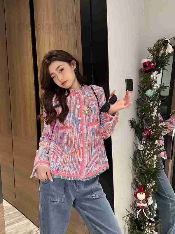 

Women' Jackets Designer 2023 women vintage tweed blazer jacket coat female milan runway dress causal long sleeve tops clothing suit D4TS, Contrast color