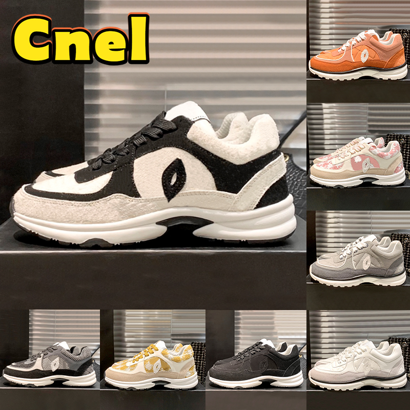 

New Cnel designer casual shoes 23ss interlocking trainer sneaker Genuine Leather white black pink ecru Grey turquoise Suede luxury men women sneakers trainers, Color14