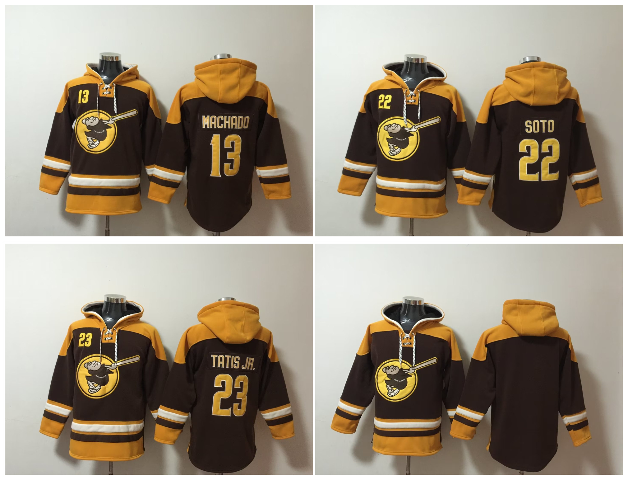 

Padres Old Time Baseball Jerseys Fernando Tatis Jr. San Manny Machado Juan Soto Diego Hoodie Pullover Sports Sweatshirts Winter Jacket Brown Size S-XXXL, As pic