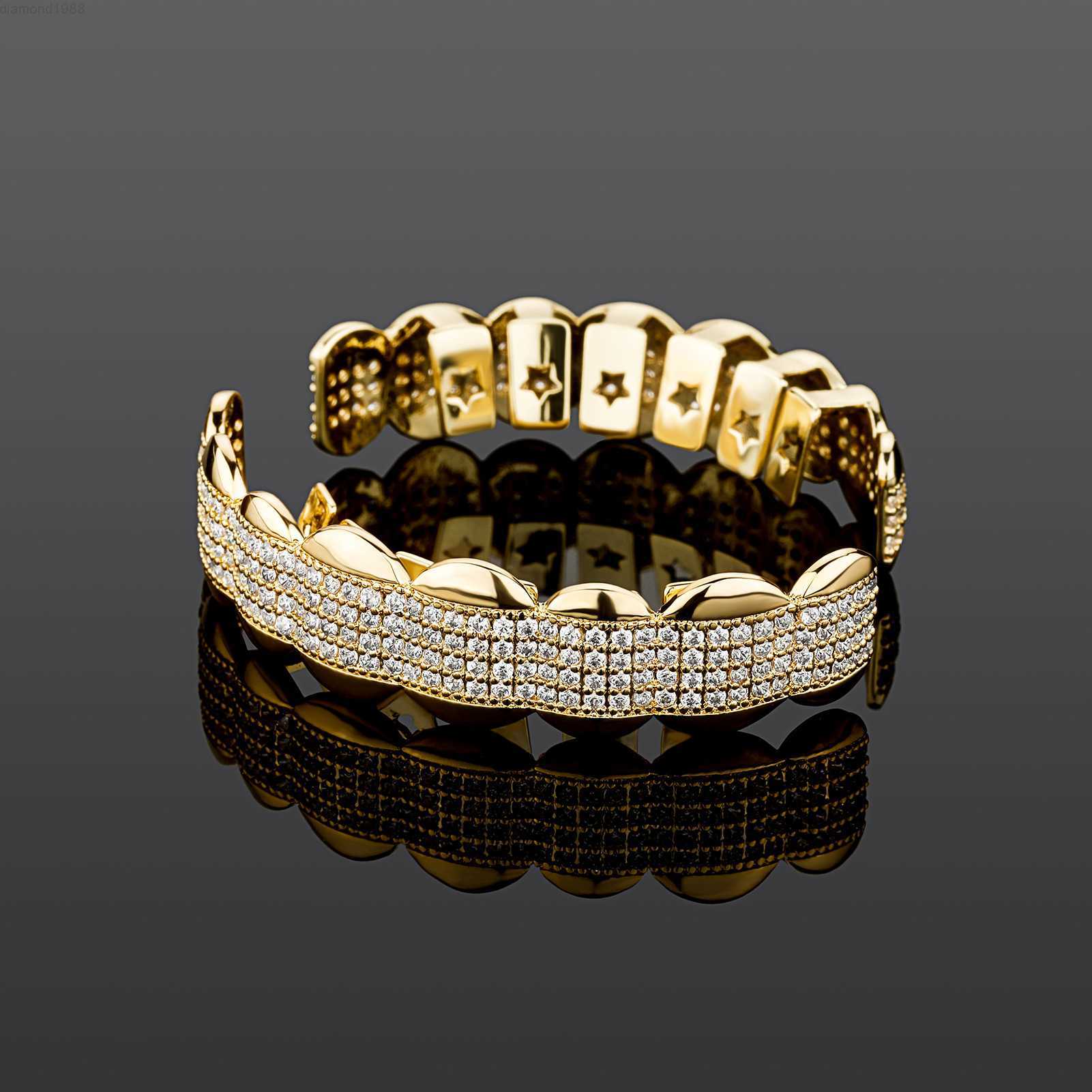Custom Fashion Hip Hop 10k 14k 18k Gold Vvs Hand Set Iced Out Moissanite Round Diamond Punk Grillz for Teeth-image-858580906