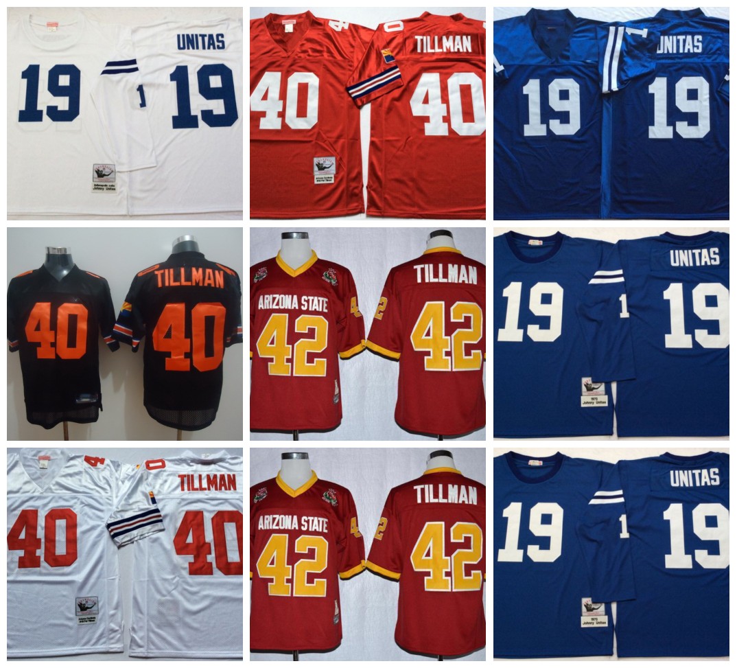 

NCAA Mitchell&Ness 75th Vintage Football 40 Pat Tillman Jersey 19 Johnny Jerseys Unitas Shirt Black White Blue Red, Same as picture