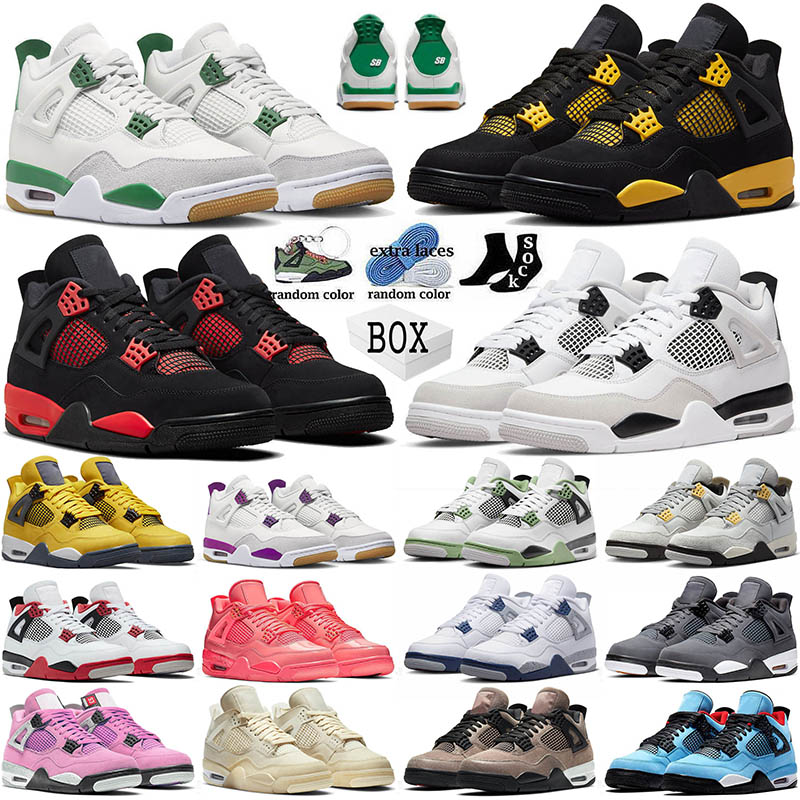 

Thunder 4 With Box Men Basketball Shoes SB x 4s Pine Green Military Black Fire Red University Pink Sail Travis Scotts Craft Mens Women Trainers Sneakers 36-47, B31 40-47 cool grey