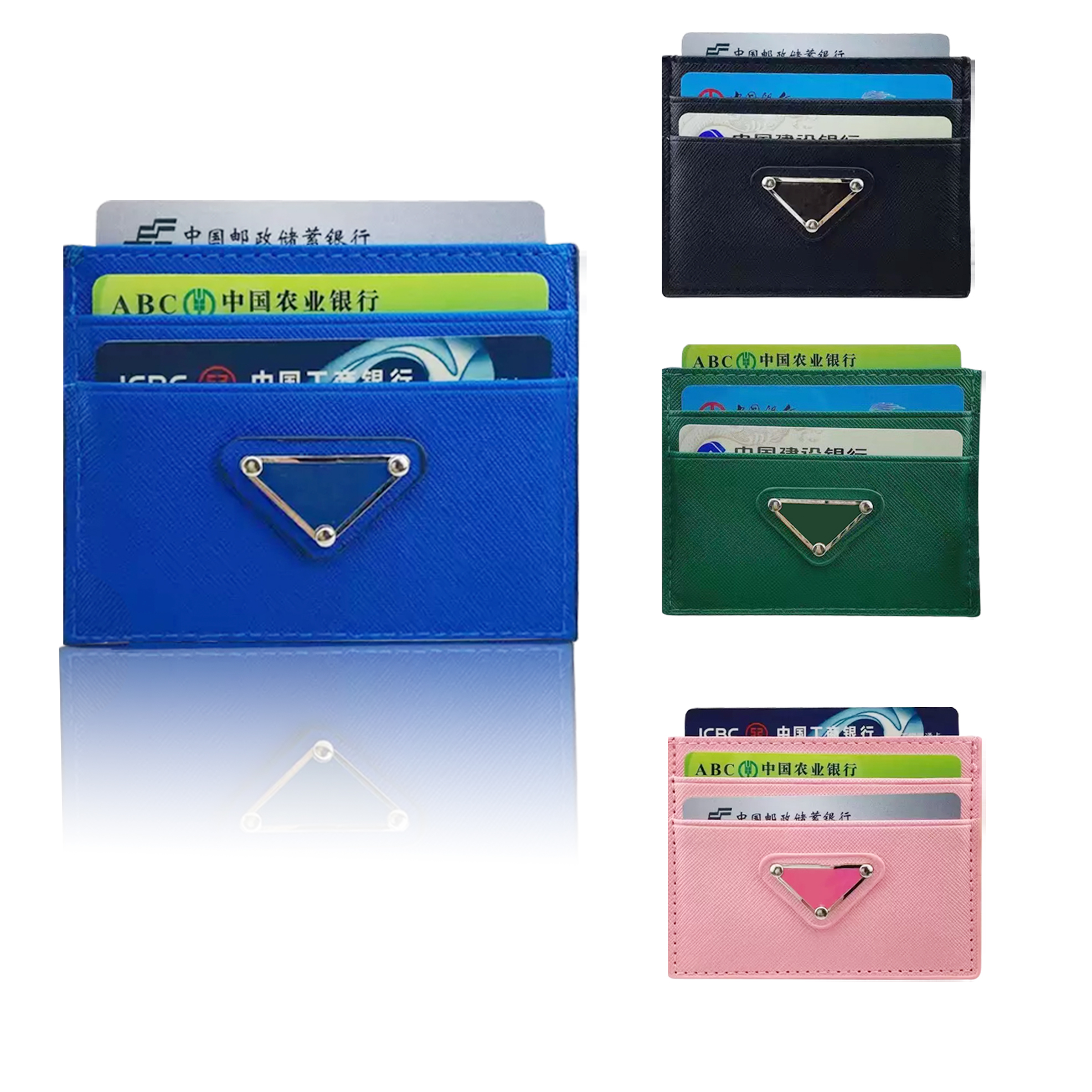 

Women's Designer triangle wallets Purses Saffiano prad Credit card Mens passport holder Key Pocket metal woman Luxurys Coin Business cards wallet Fashion Leather, Orange