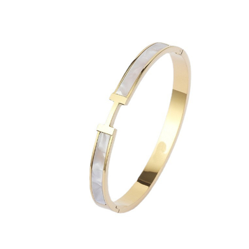 

Bracelet new stainless steel bracelet white shell letter titanium steel bracelet female European and American fashion bracelet gold cuff bracelet