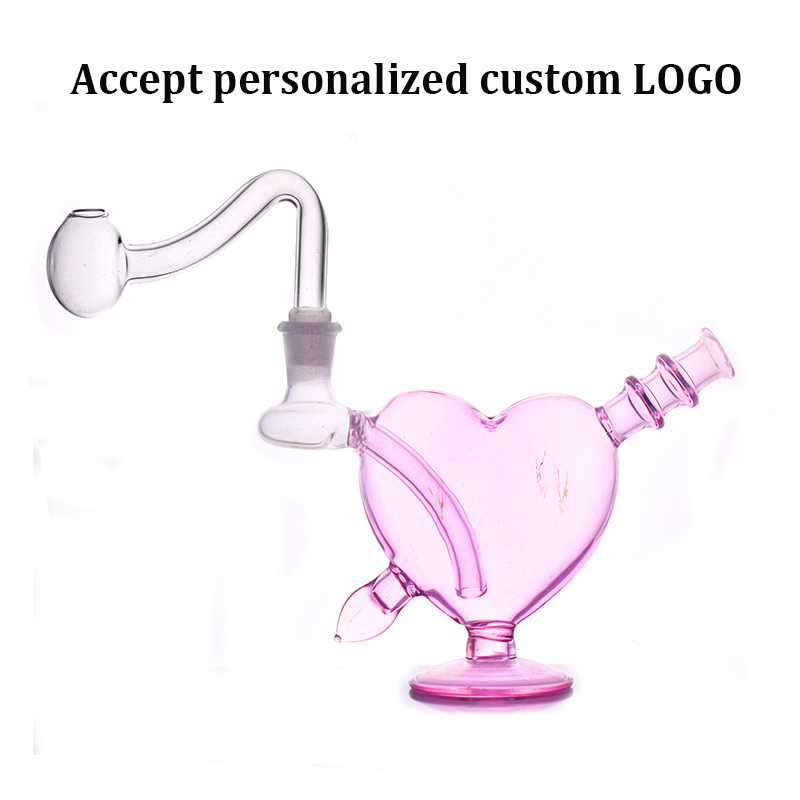 

Pink Heart Pocket Glass Oil Burner Bong Hookah for Dab Rigs Water Pipes Small Bubbler Ash Catcher Smoking Tool with 10mm Male Glass Oil Burner Pipe