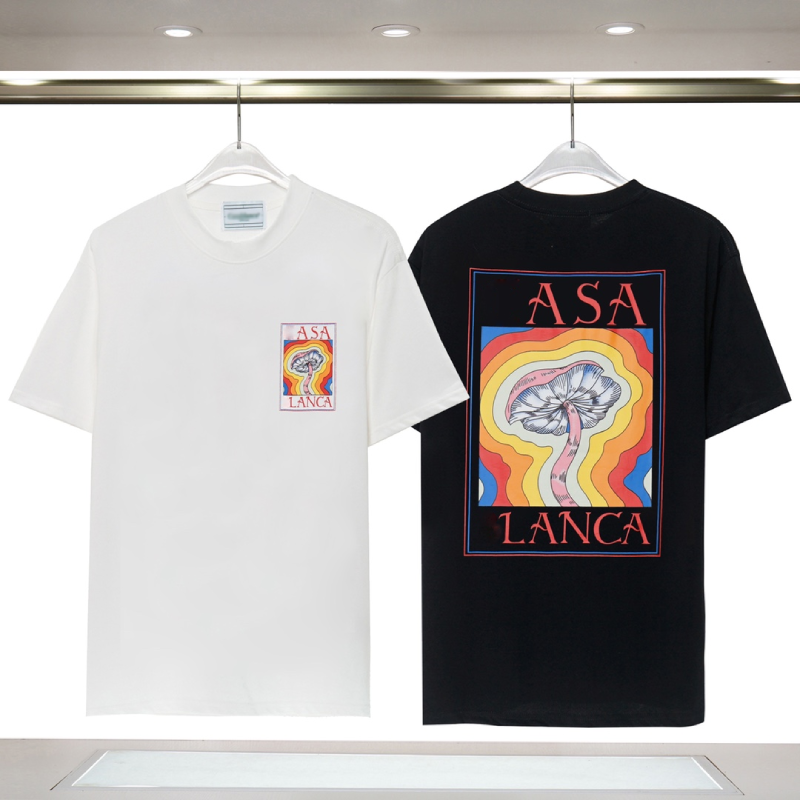 

Short SLEEVE T shirt Casablanca 23 Spring/Summer New Rainbow Mushroom Alphabet logo Printed T-shirt Casual Short Sleeve Size S M L  2XL 3XL, White