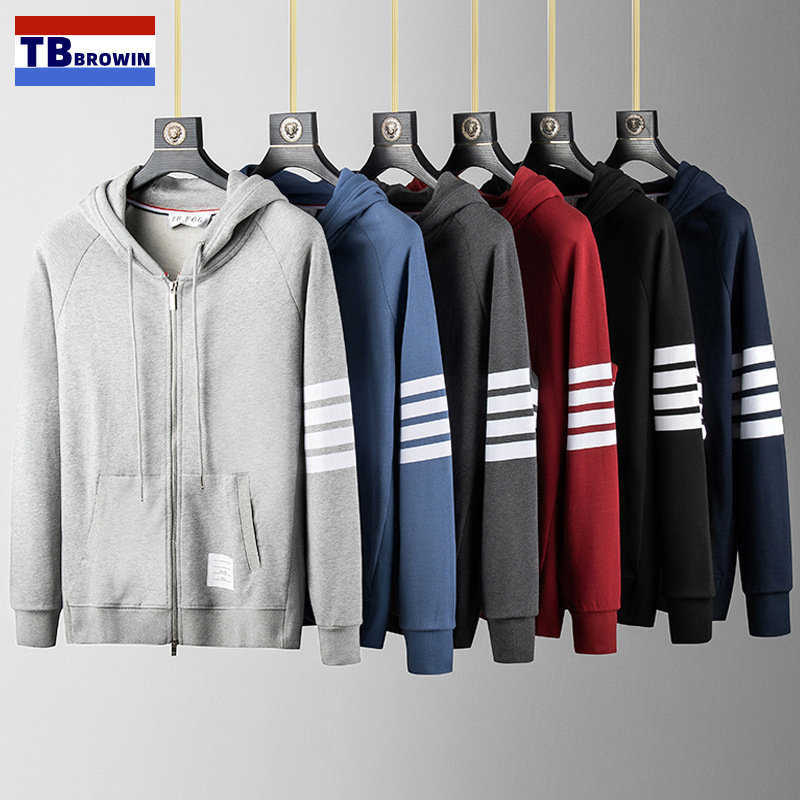 

Men's Hoodies Sweatshirts Tb Browin Thom Stripe Cotton Sweater Streetwear Zipper Long Sleeve Hoodie Four Bar Cardigan Autumn Y2k Clothes, Image-4