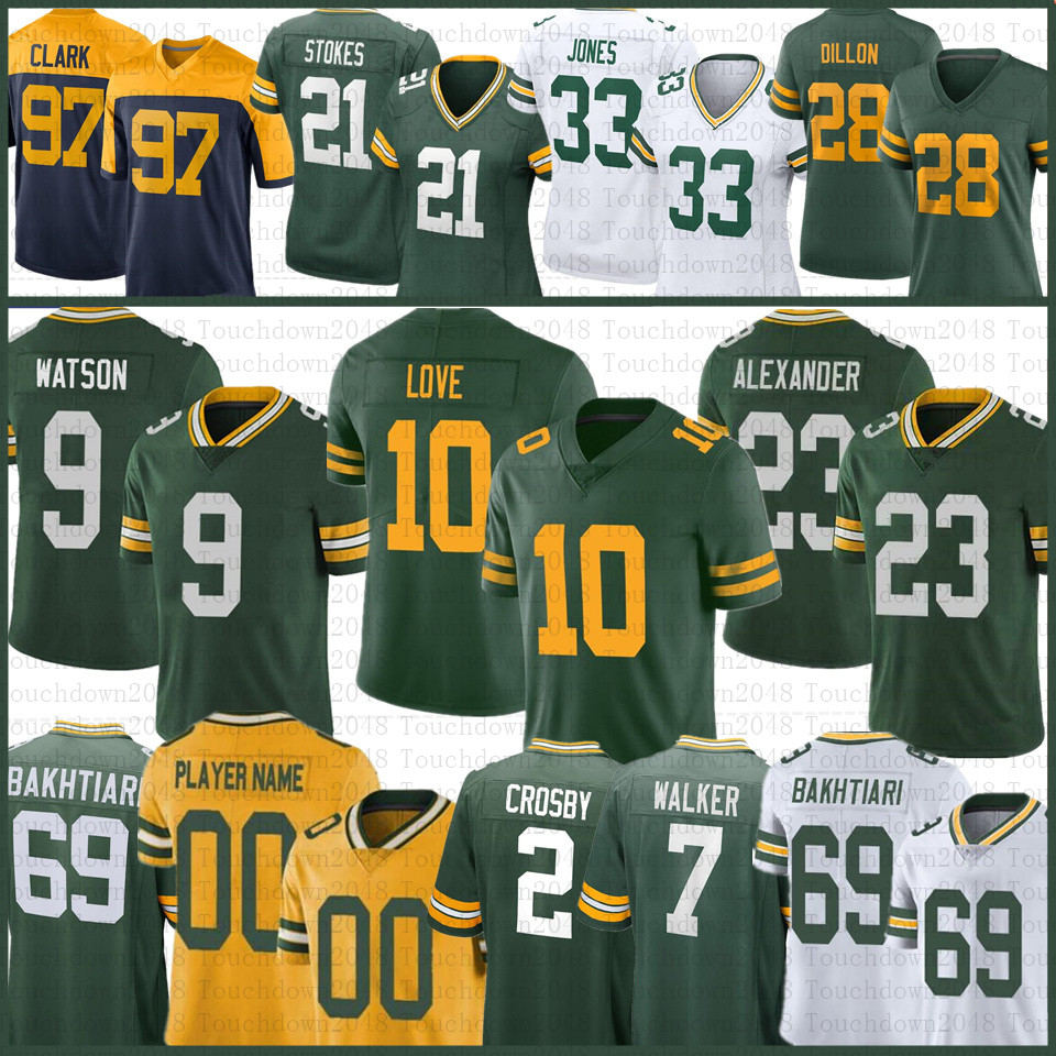 

Aaron Jones 10 Love Jaire Alexander Custom Football Jerseys Christian Watson Mason Crosby Charles Woodson Green Bayes Packer David Bakhtiari AJ Dillon Quay Walker, Mens