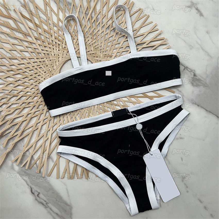 

Contrast Color Women Bikinis Swimwear Sexy Split Beach Bra Briefs Set Summer Holiday Pool Party Bathing Suit, Brown with label #23