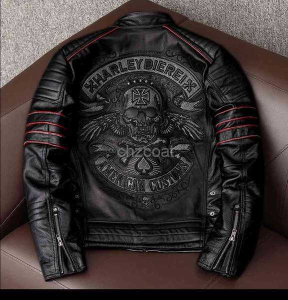

Embroidery Skull Black Motorcycle Leather Jackets 100% Natural Cowhide Moto Jacket Biker Coat Winter Warm Clothing 1 7HTU