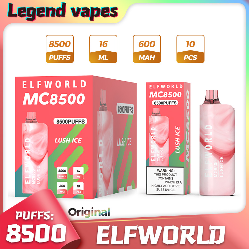 

Original Elfworld MC 8500 Puffs E Cigarettes Disposable Box Vape Pen 600mAh Rechargeable 16ml Refilled Reuse Cartridges Mesh Coil Vapes Pod Bar Vaporizers